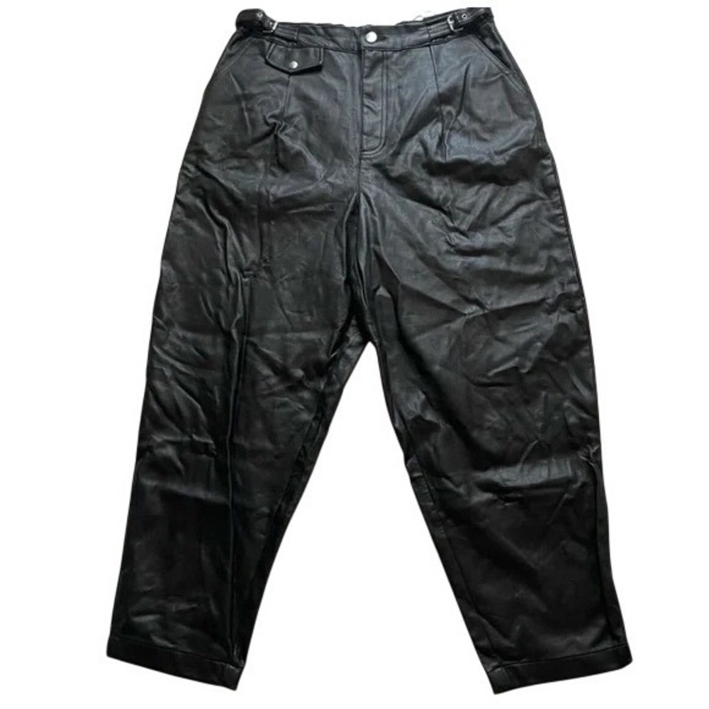 Zara Black Faux Leather Barrel Pants, 8